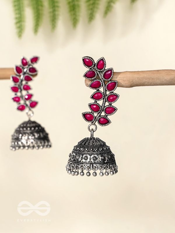 The Elegance of Nature (Ruby Red) Jhumkas - Embellished Oxidised Collection