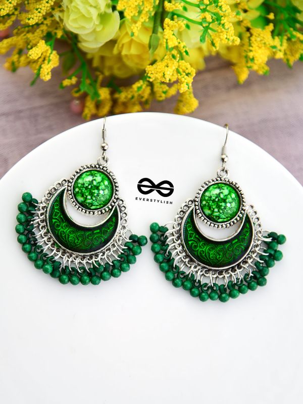 The Colour me fun (Green) - Oxidised Enamelled Earrings
