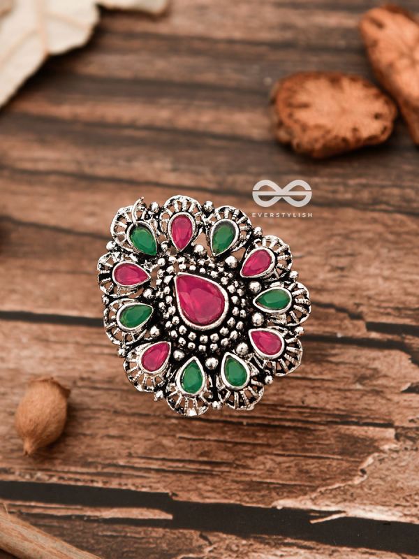 The Meryl Ring (Adjustable) - Ruby-Emerald - The Embellished Oxidised Collection