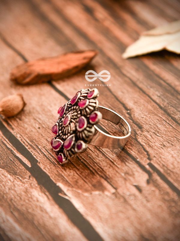 The Charlize Ring (Adjustable) - Ruby Red - The Embellished Oxidised Collection