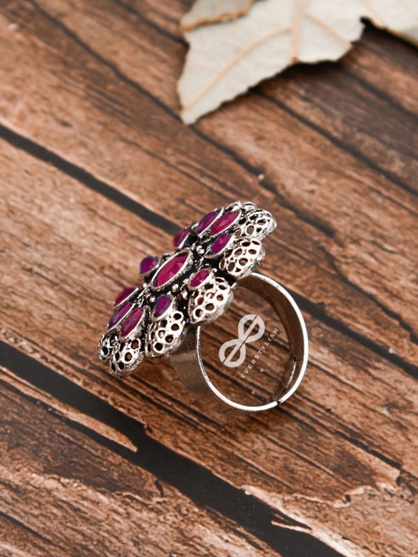 The Scarlett Ring (Adjustable) - Ruby-Red - The Embellished Oxidised Collection