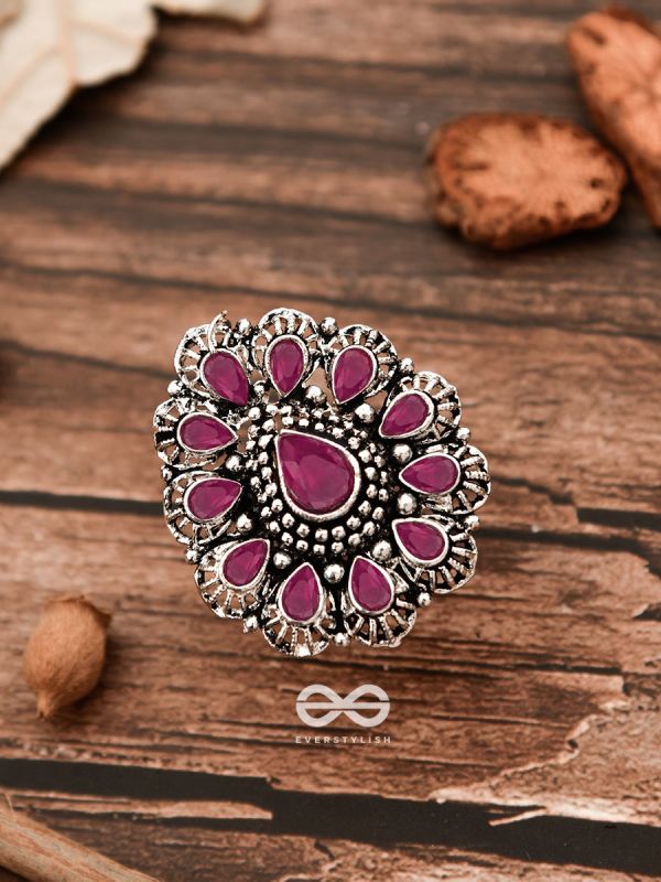 The Meryl Ring (Adjustable) - Ruby-Red - The Embellished Oxidised Collection