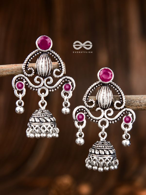 The Curved Artwork - Embellished Oxidised Earrings