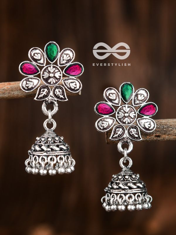 The Enamelled Floral Artwork (Ruby Emerald) - The Embellished Oxidised Collection