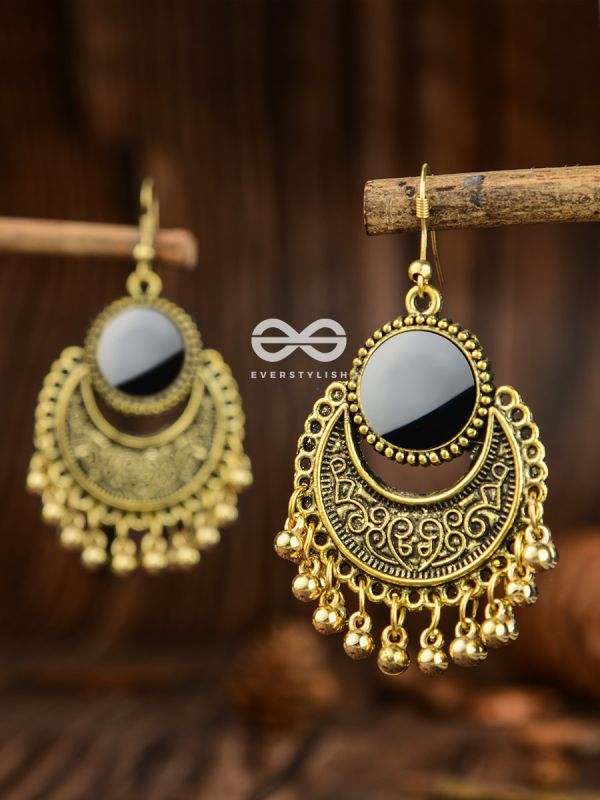 The Mirror Motifs- Oxidised Boho Earrings (Golden)