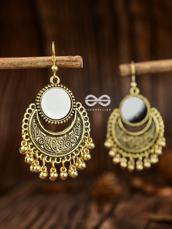 The Mirror Motifs- Oxidised Boho Earrings (Golden)