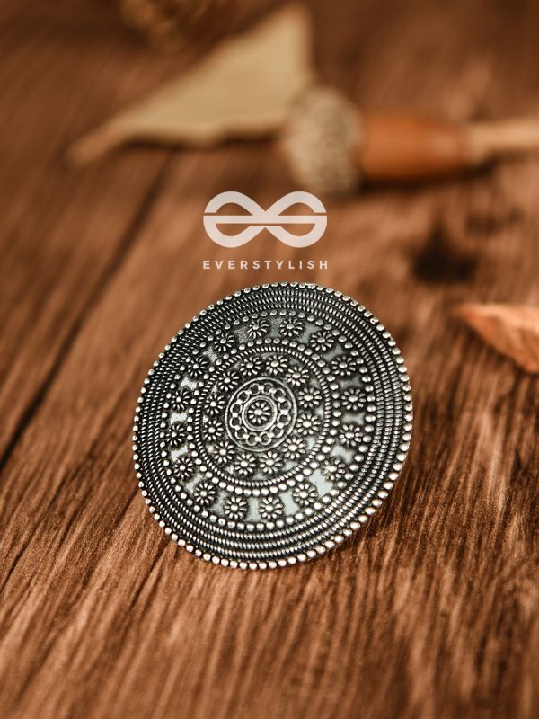 The Shield Of Flowers - Oxidised Boho Ring