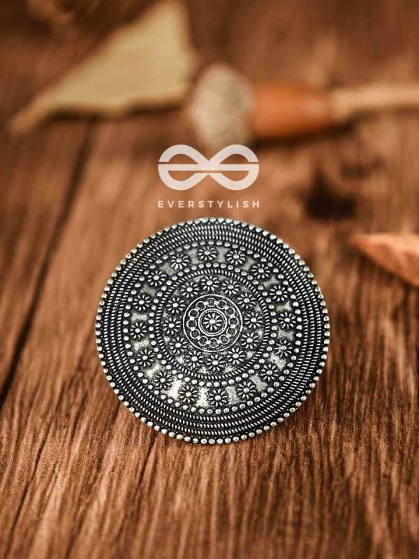 The Shield Of Flowers - Oxidised Boho Ring
