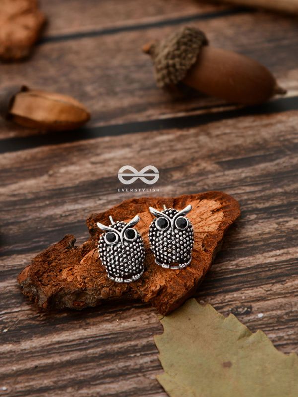 The Oxidised Owl Tiny Trinket Earrings - Silver