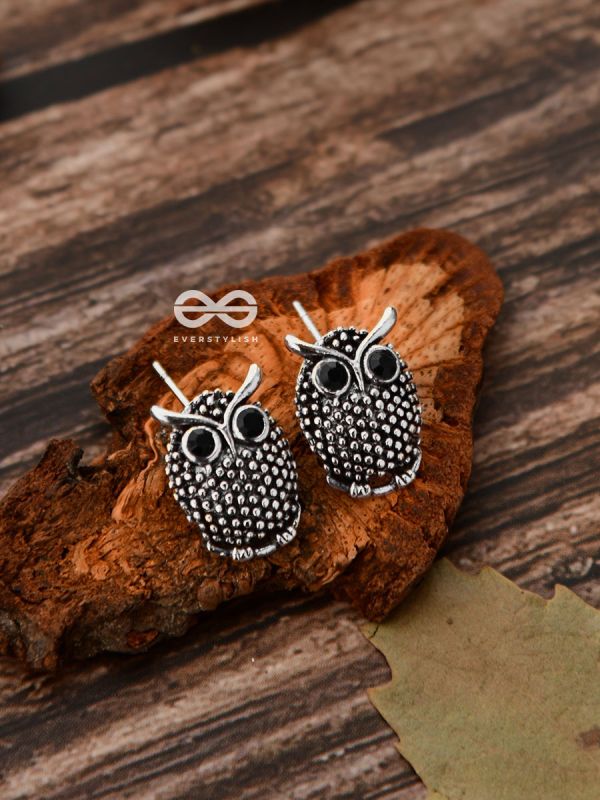 The Oxidised Owl Tiny Trinket Earrings - Silver