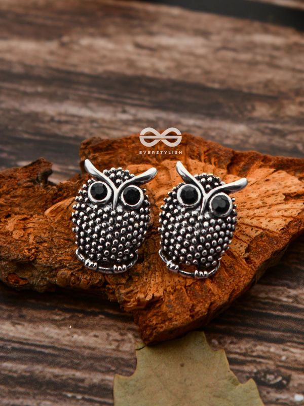 The Oxidised Owl Tiny Trinket Earrings - Silver