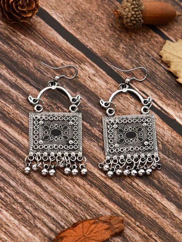 The Embellished Trunk - Oxidised Boho Earrings - Silver