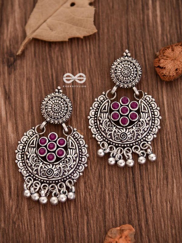The Peppy Touch - Oxidised Boho Earrings (Dark Pink)