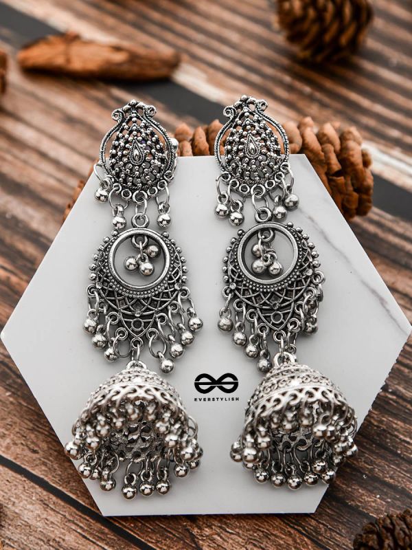 A Indo-Western Artwork - Oxidised Boho Earrings