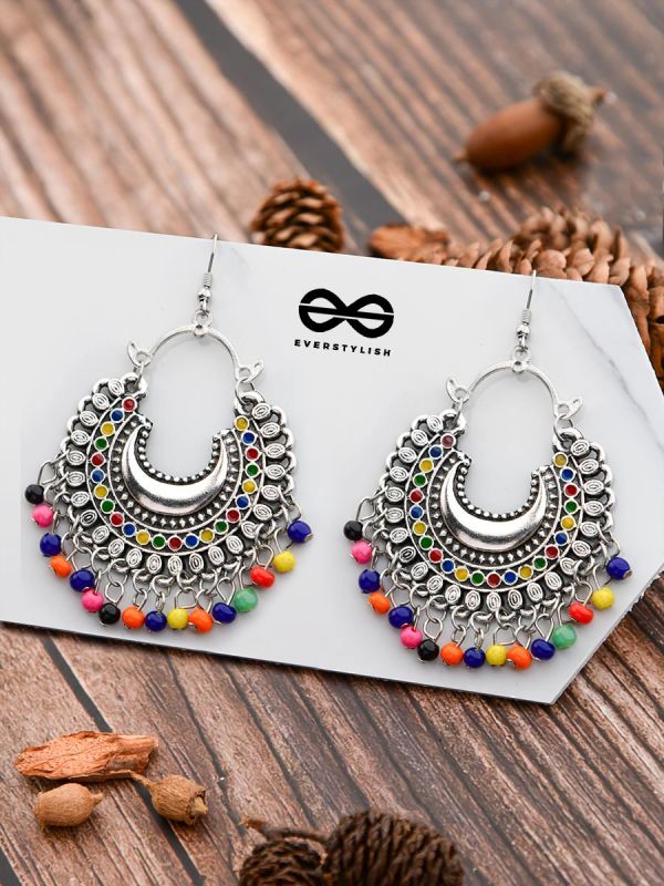 The Motif Moon - Oxidised Chandbali Earrings (Multi Color)