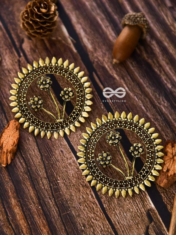 The Artsy Bohemian Sun - Oxidised Boho Earrings (Golden)
