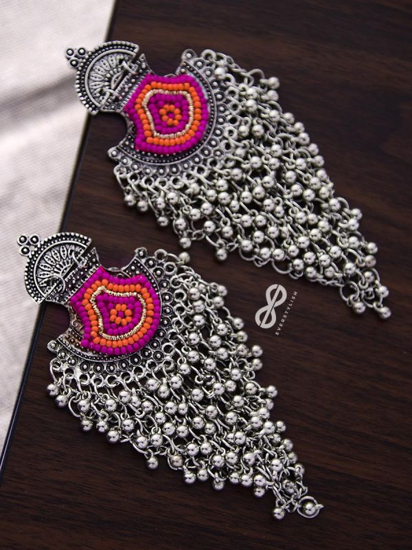 The Bohemian Jhaalar Statement Makers (Orange-Pink) - The Embroidered Oxidised Collection
