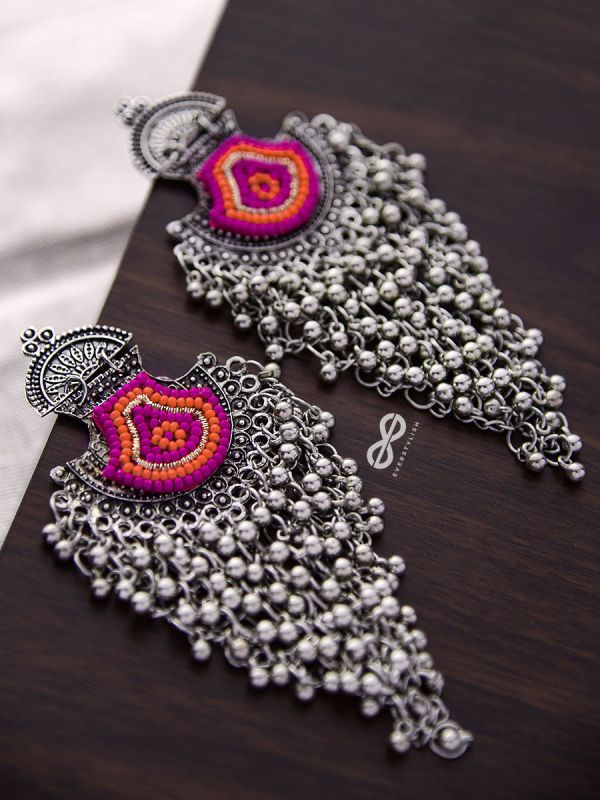 The Bohemian Jhaalar Statement Makers (Orange-Pink) - The Embroidered Oxidised Collection
