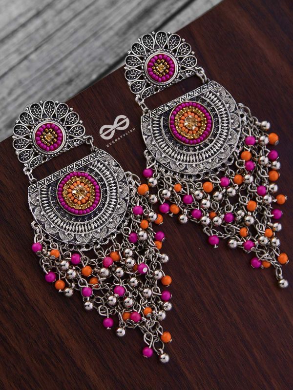The Multi-Layered Beaded Jhaalar (Orange-Pink) - Embroidered Oxidised Collection