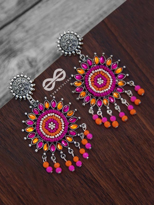 The Delightful Dreamy Danglers (Orange-Pink)- The Embellished Oxidised Collection