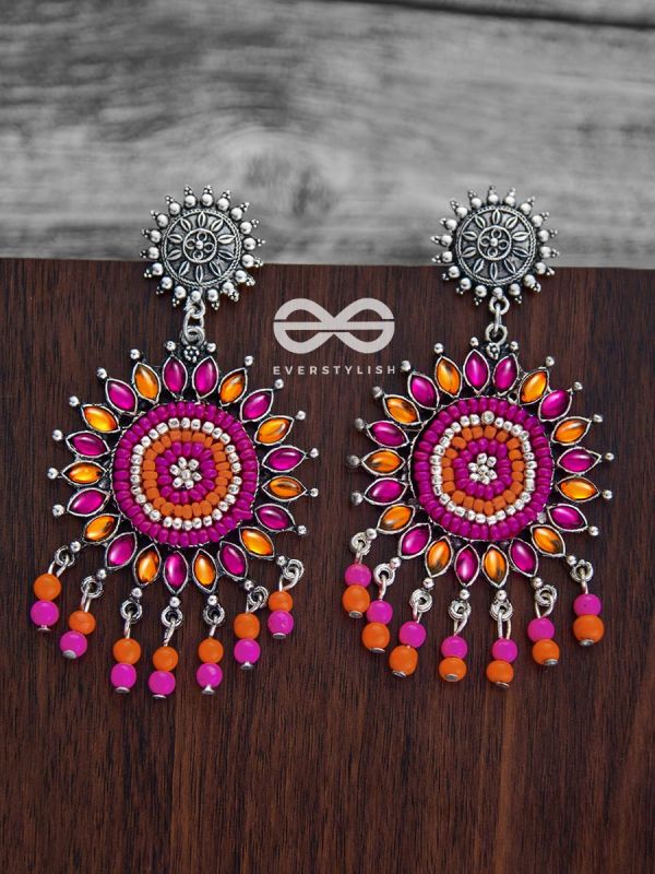 The Delightful Dreamy Danglers (Orange-Pink)- The Embellished Oxidised Collection