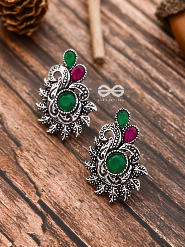 The Vintage Motif Studs - Ruby-Emerald - The Embellished Oxidised Collection