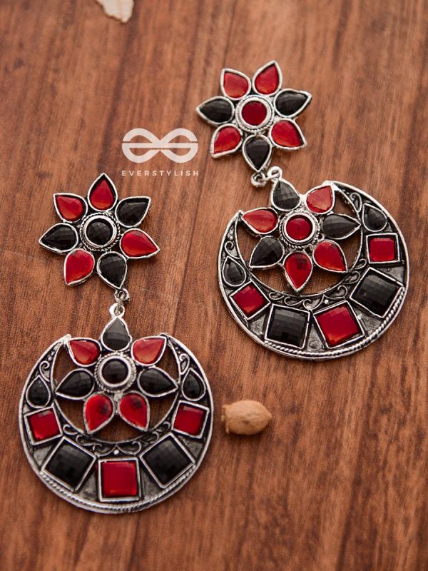 The Queen's Desire - Embellished Oxidised Danglers (Red-Black)