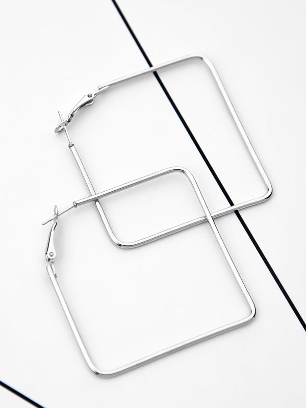 The Everyday Chic - Oversized Rectangle Hoops - Silver