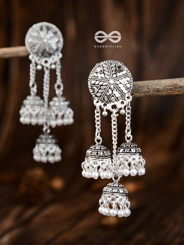 The Shimmery Chakras - Intricate Triple Jhumkis