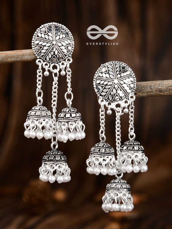 The Shimmery Chakras - Intricate Triple Jhumkis