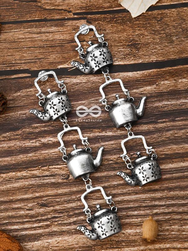 The Layered Kettle Danglers - Oxidised Boho Earrings