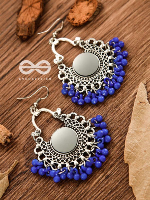 Motif Mirrors on My Ears (Royal Blue) - Oxidised Boho Earrings