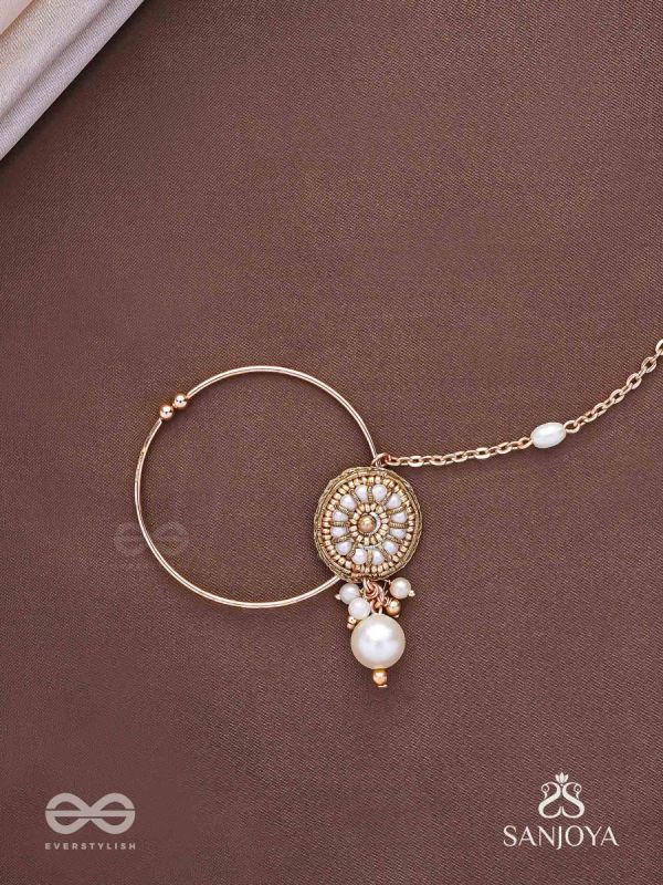 Vimrigvan - The Pristine Charm - Pearls And Beads Hand Embroidered Nath (Non-Piercing)