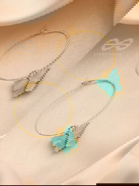 The Beauteous Butterfly Hoops (Blue) - Golden Casual Earrings