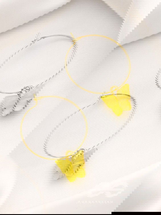 The Beauteous Butterfly Hoops (Yellow) - Golden Casual Earrings