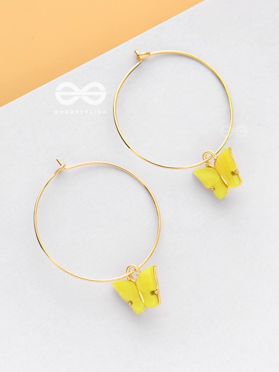 The Beauteous Butterfly Hoops (Yellow) - Golden Casual Earrings