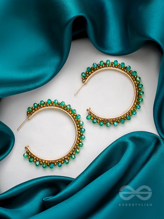 The &#039;Jade&#039;d Sun- Golden Embellished Hoop Earrings