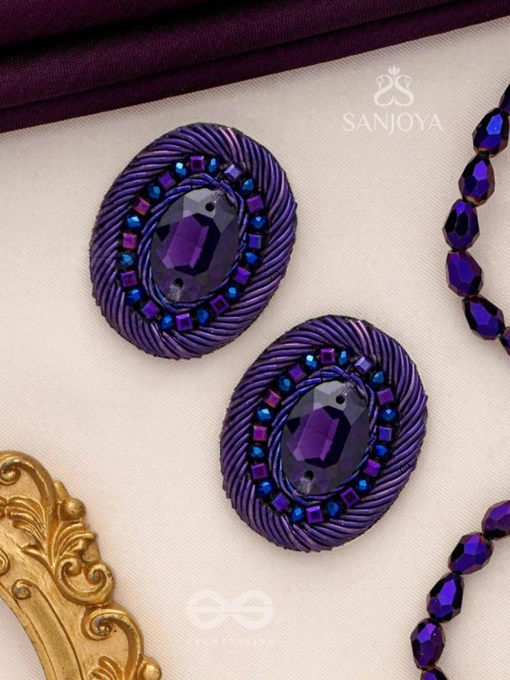 KASHYAPI - THE INDIGO GLOW - STONE AND BEADS EMBROIDERED EARRINGS (PURPLE &amp; ROYAL BLUE)