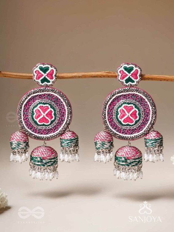 Sumardava- The Art Of Softness- Resham, Beads And Cutdana Hand Embroidered Earrings