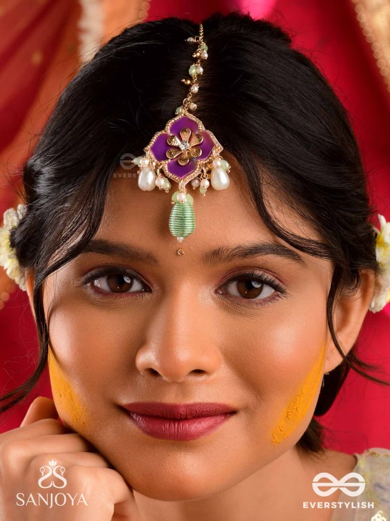 RANGOLIKA - A CANVAS OF COLORS - ENAMEL FLOWER, PEARLS AND GLASS DROPS  HAND EMBROIDERD MAANGTIKA 