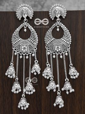 The Bohemian Peacock Artwork - Five Jhumki Earrings