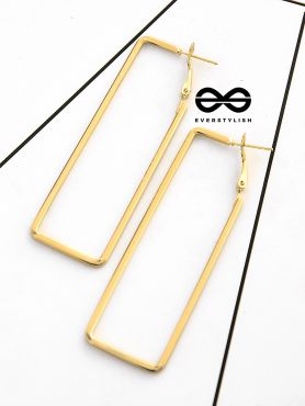 The Elegant Rectangular Hoops (Golden) - Casual Earrings