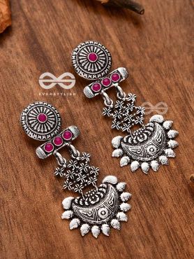 A Bohemian Statement (Ruby Red) - Embellished Oxidised Earrings