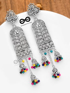 The Bohemian Fantasy - Triple Jhumki Earrings (Multicolour)