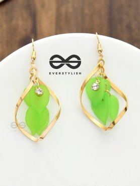 The Petals in a Twist (Neon Green) - Golden Casual Danglers