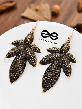 The Intricate Leaflets - Golden Enamelled Earrings
