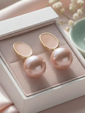 The Mesmerisingly Chic Statement Makers- Enamelled Pearl Earrings (Blush Pink)
