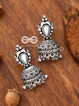 THE LITTLE VINTAGE ARTWORK HALF JHUMKIS (White) - TINY TRINKET EARRINGS