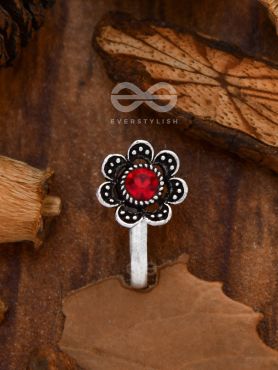 The Floral Delight - Embellished Non-pierced Nosepin (Shimmery Red)