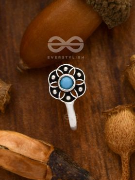The Flower of Ikigai- Oxidised Non-pierced Nosering(Sky Blue)